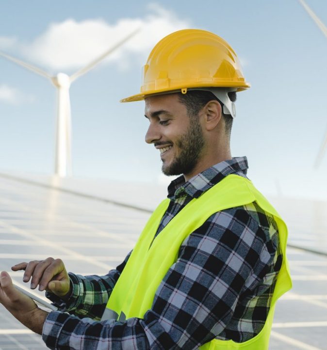 young-engineer-watching-on-tablet-the-green-plan-for-alternative-energy-with-turbine-and-solar-panel
